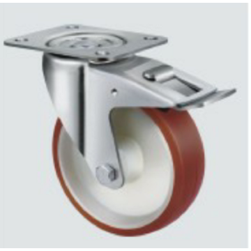 Europe Medium Duty PA Core Fixed Plate Swivel with Brake PU Caster Wheel