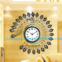 Modern living room european-style wall clock creative large bell character art, wrought iron clock, fashion peacock table