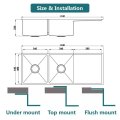 Wastafel dapur mangkuk ganda persegi dengan drainboard