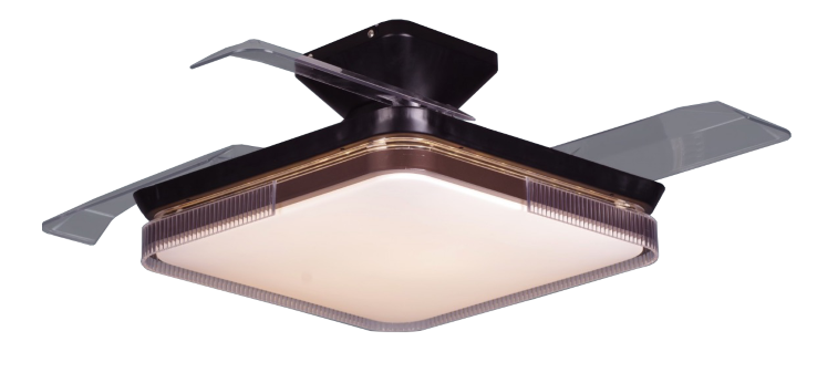 43-inch Black Square Fan Lamp with LED Module