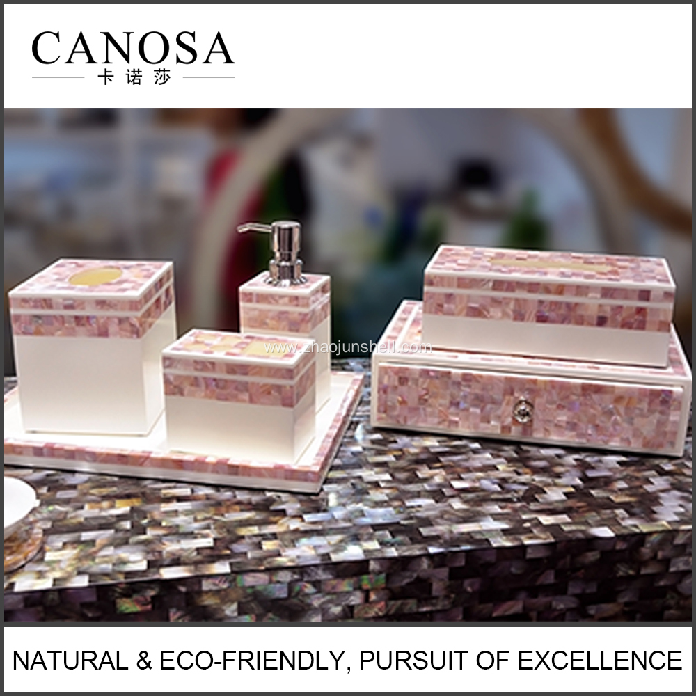 Luxury Amenity Pink Shell Mosaic Bathroom Amenity Set