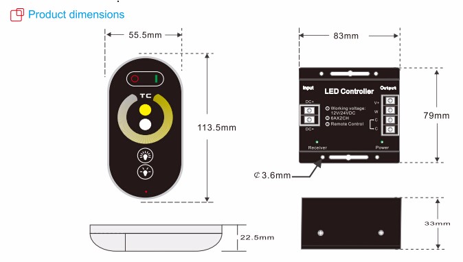 CCT controller dual color RF touch remote control CT controller for led strip dual white warm white