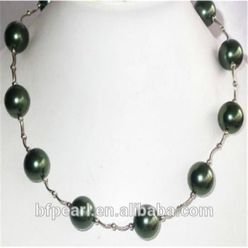 14mm Green Round Seashell Pearl Women Necklace