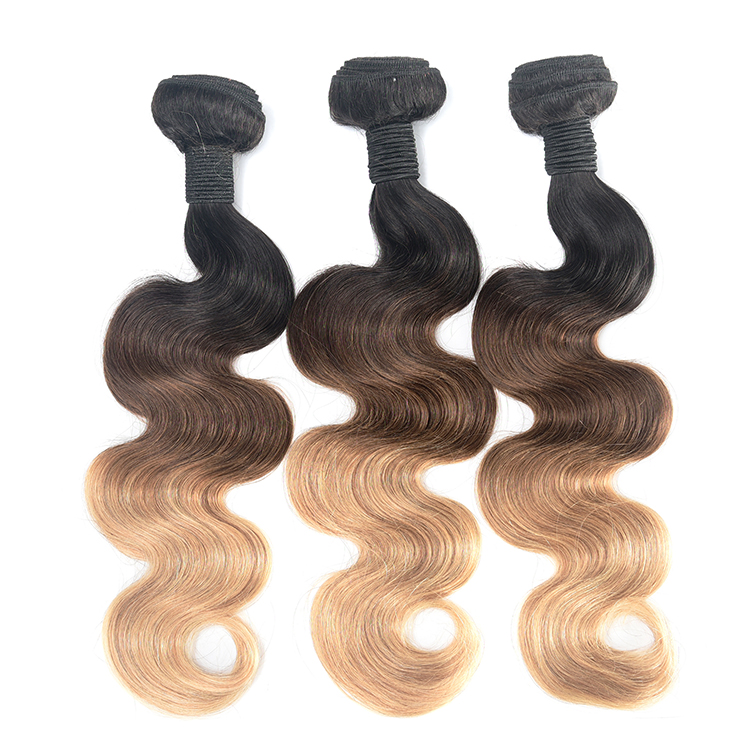 DropShipping Grade 10A Virgin Hair Weave Peruvian Hair Color 1B4/27 Body Wave Ombre Hair Extension.