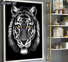 Black and White Wildlife Tiger Portrait Canvas Art Print