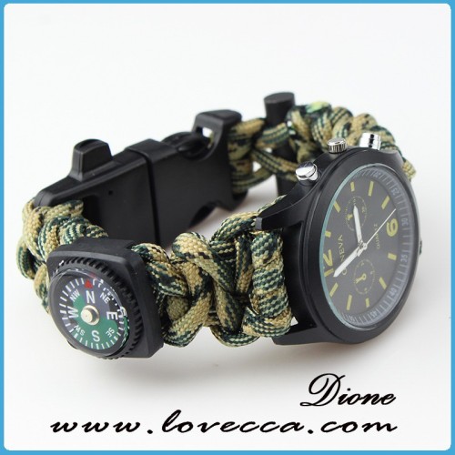 2017 Camping camo parachute watch Multi-functional survival Waterproof watch