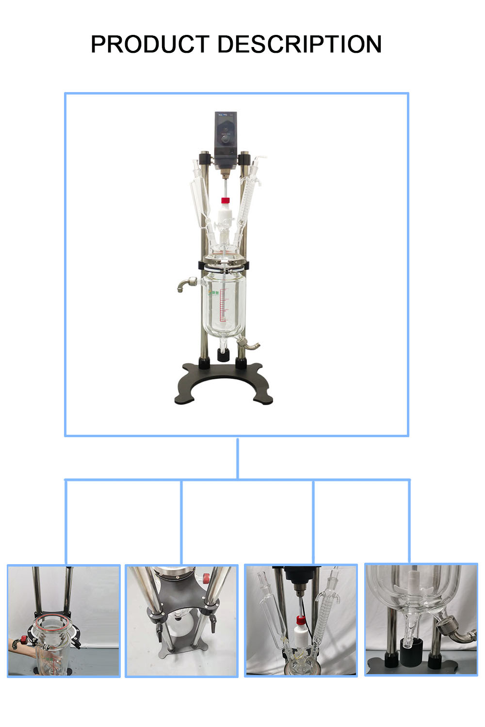 1L 2L 5L Chemical Laboratory Jacketed Glass Reactor With Reflux Device For Sale