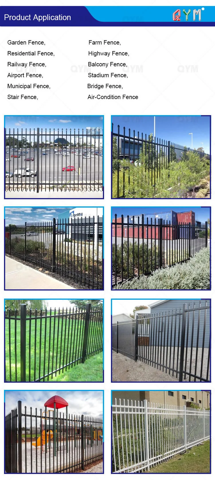 Wrought Iron Fence Panels PVC White Picket Fence for Sale