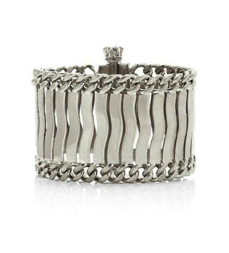 Fine silver plated cuff bracelet with chain sides
