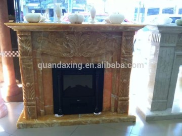 Carved Stone Fireplace,Yellow Fireplace Mantel,Marble Fireplace Surround