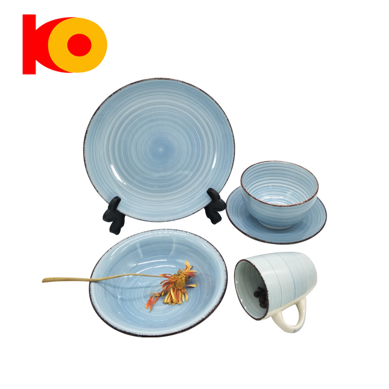 wholesale 20pcs cheap light blue stoneware dinnerware sets ceramic  hand painted dinner sets