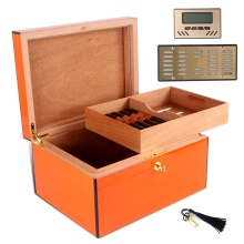 Custom Logo Hygrometer Inner Clamshell Cedar Wood Cigar Humidor Boxes