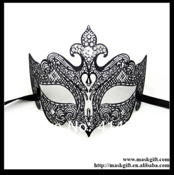 MB005 Wholeasale Black Venetian Metallic Masquerade Ball Mask With Clear Crystals