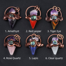 Vintage High Quality Natural Gemstone Pendant Hexagonal Pyramid Retro Red Copper Stone Pendant for Making Jewelry Necklace