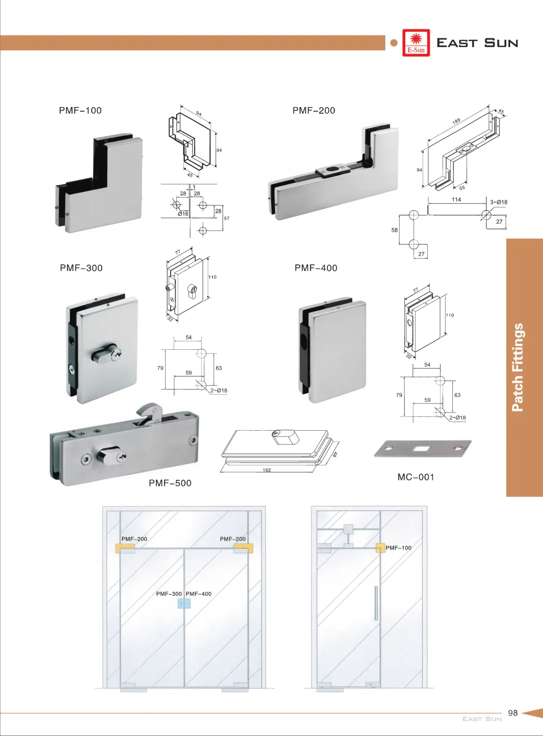 High Quality Aluminium Alloy Glass Door Fittings (PMF-500)