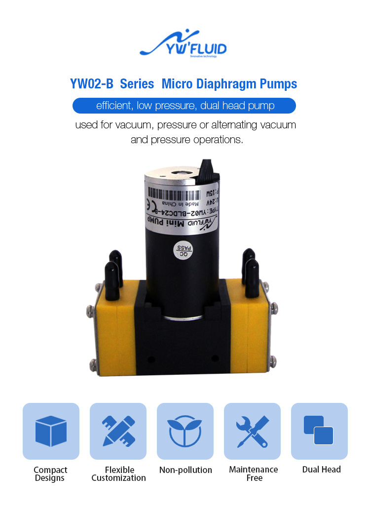 YW02-B-BLDC Dual Head Diaphragm Pump Brushless Oil-free Water Pump 600ml/min Micro Air Pump Aquarium Air Vacuum 4.2L/min