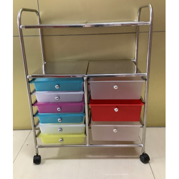 stainless steel utility cart with plastic drawers