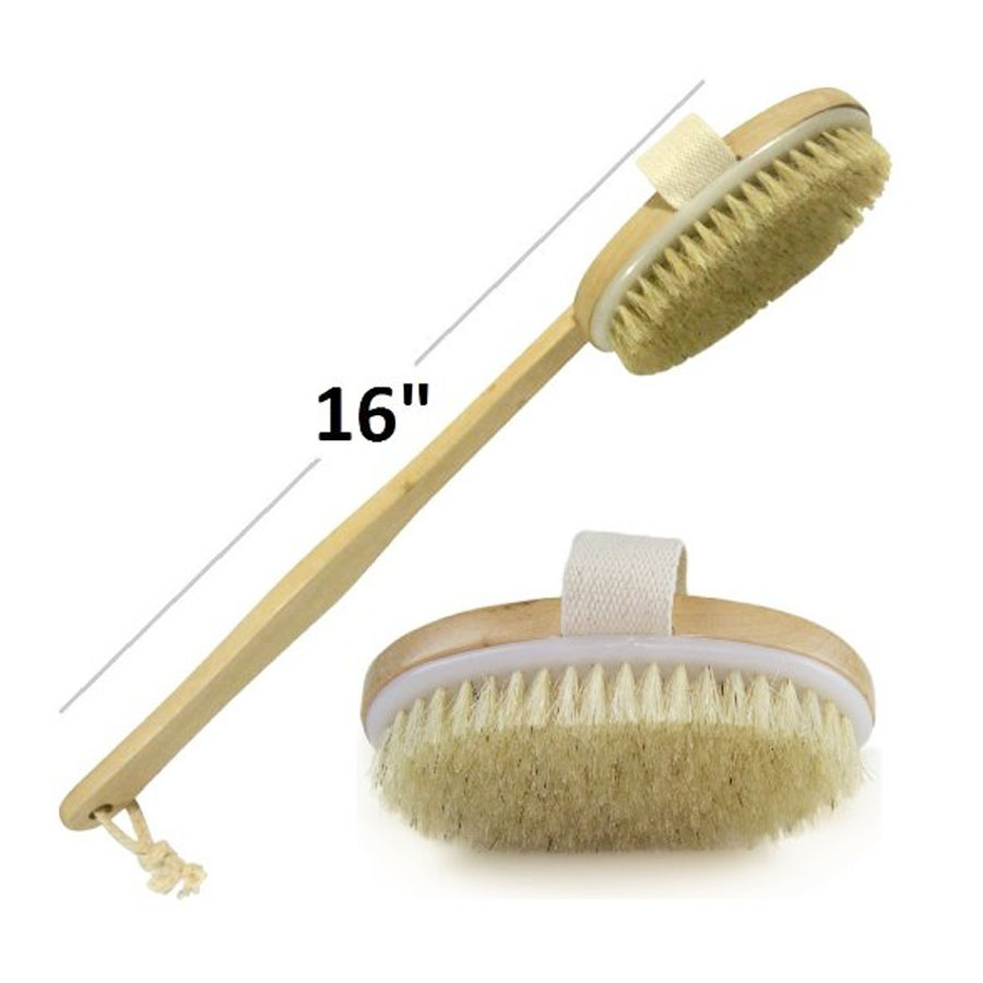 Dry brush sisal long handle bath brush wooden body brush