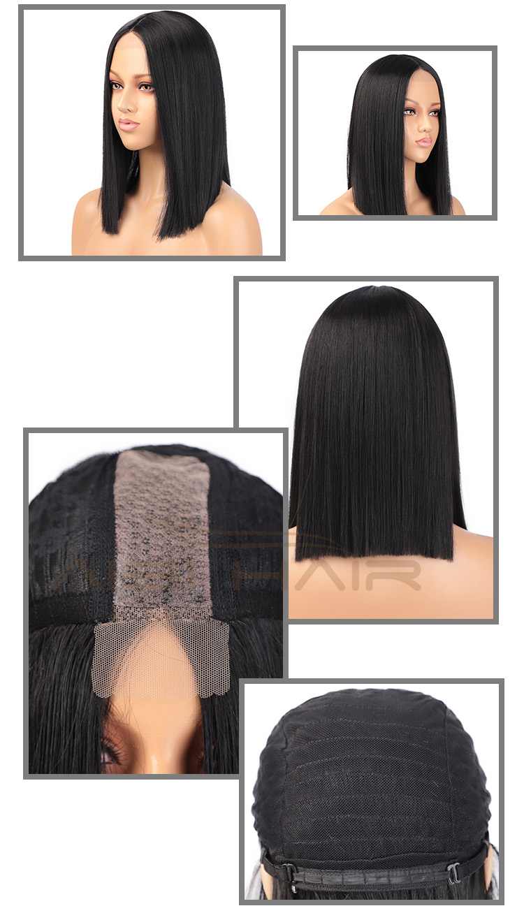 Aisi Hair Natural Black Wig 16 inch Long Silky Straight Lace Frontal Wig Middle Part Synthetic Front Lace Hair Wigs For Women