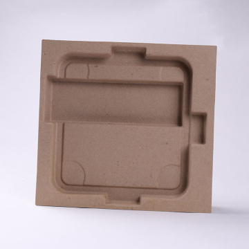 Compostable recycled paper pulp molded packaging insert tray