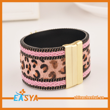 Pink Leopard Wide Leather Bracelet Beautiful Women Wide Leopard Leather Bracelet