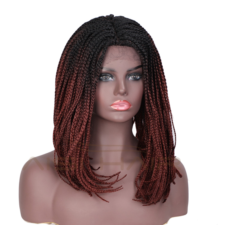 Aisi Hair Vendor Wholesale Ombre Red Afro Twist Box Braided Lace Frontal Wigs Synthetic Hair For Black Women Lace Front Wig