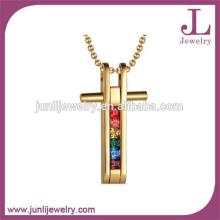 Stainless Steel CZ Embedded Cross Pendant Necklace Lesbian Gay Jewelry