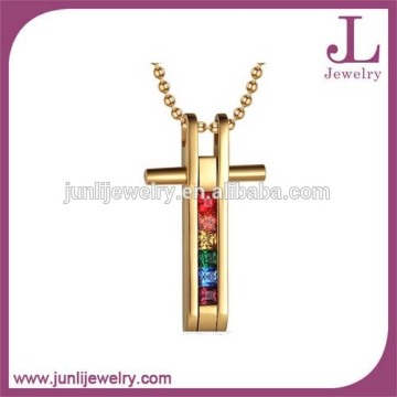 Stainless Steel CZ Embedded Cross Pendant Necklace Lesbian Gay Jewelry