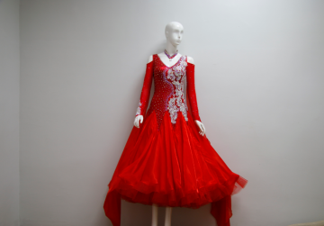 Red ballroom dance costumes for ladies