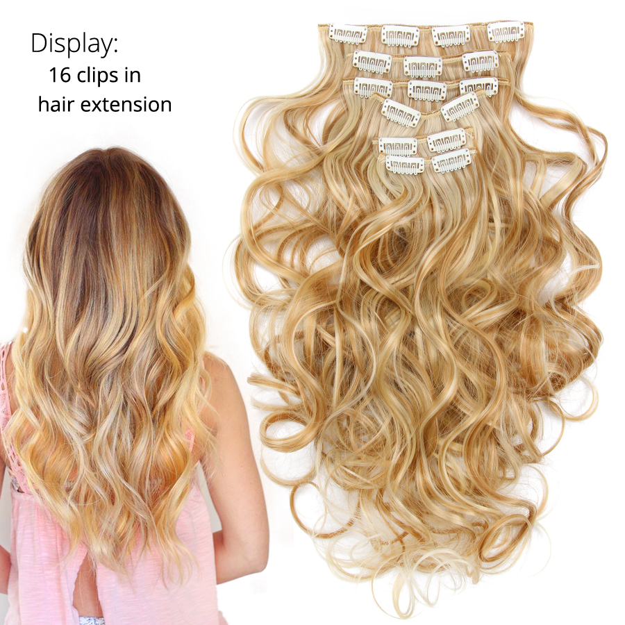 Alileader 16 Clips Long Kinky Curly Hairpiece Ombre Color Clip In Hair Extension Synthetic For Women