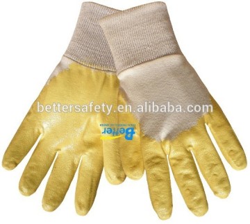 High Qulity Interlock Cotton Yellow Nitrile Coated Glove, Safety Glove