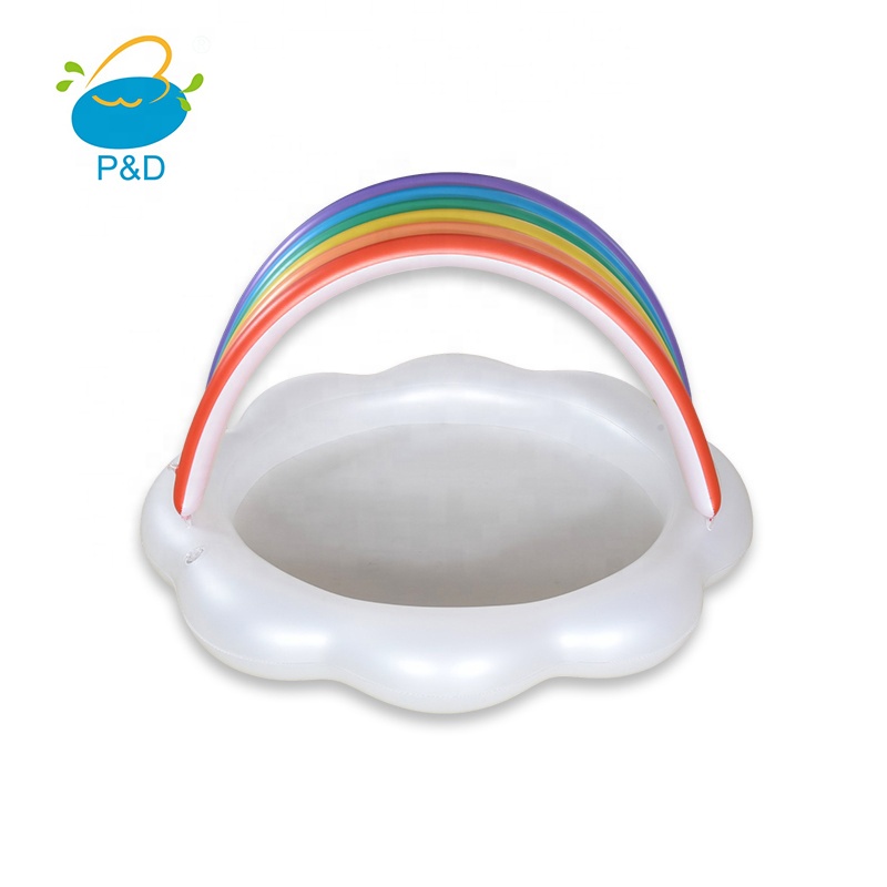 Inflatable Sprinkler Baby Pool with Canopy Rainbow Kiddie Pool