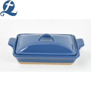 Factory direct Kitchen handle ceramic bakeware with lid