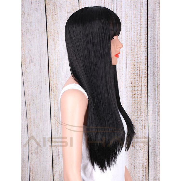 Aisi Hair Long Straight Wig With Bangs For Women Synthetic Black Wigs High Temperature Fiber Long Hair Wigs