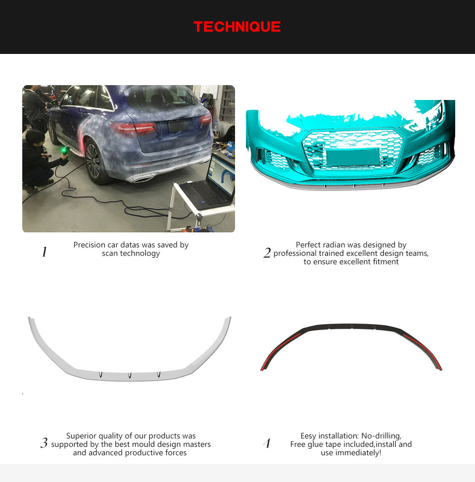 Carbon Fiber RS3 Front Bumper Lip for Audi RS3 8V Sedan 2017 2018 2019