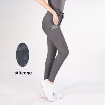 Women High Elastic Button Equestrian Silicone Breeches