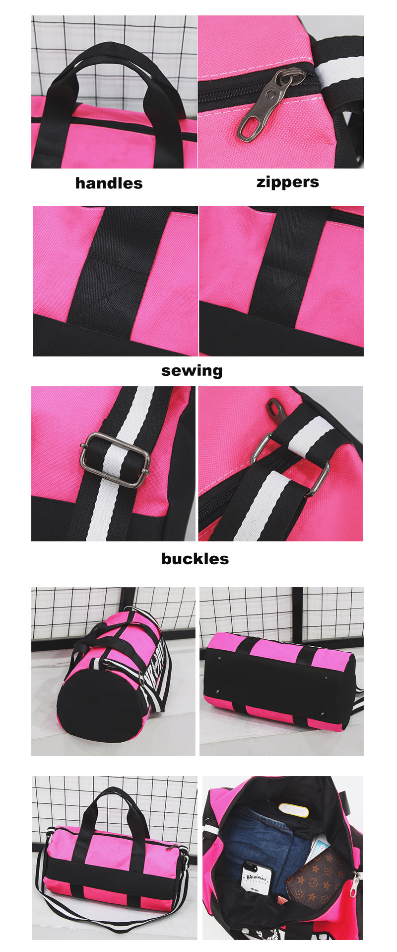 Women Travel Overnight Pink Duffle Bag Sport Duffle Ladies Weekender Traveling Bags With Logo Custom