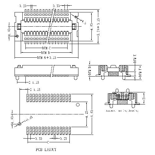 0.5mm Board to board connector, Female,double groove, mating height=1.5~2.0mm