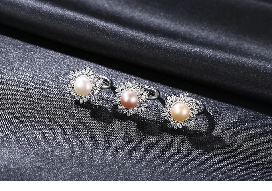 CZ Small Snowflake 925 Silver Freshwater Pearl Rings