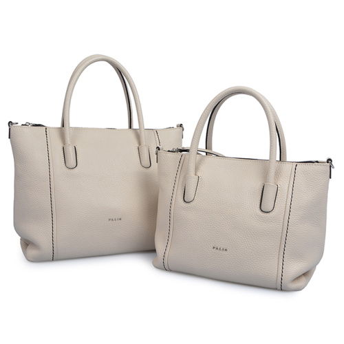 Sac fourre-tout beige pour femme en cuir de vache simple