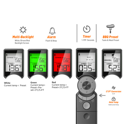 Foldable Probe Electronic Temperature Preset Meat Thermometer