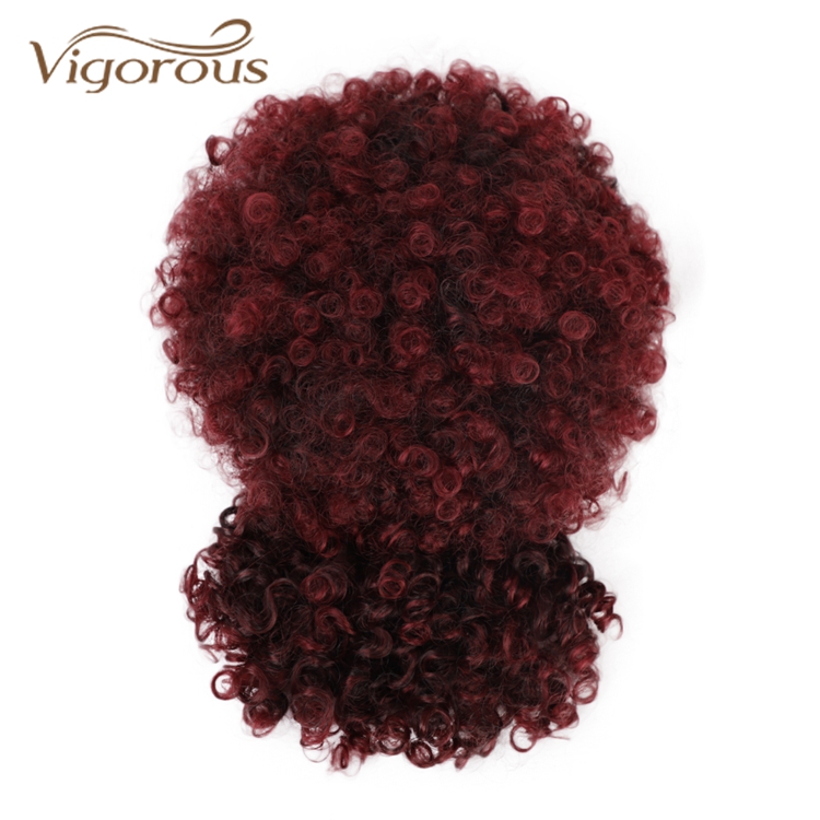 Vigorous High Quality Cheap Price Ombre Burgundy Bang Ponytail Kinky Curly Chignon Fiber For Black Women Synthetic Afro Hair Bun