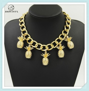 2015 Heavy Gold Engraved Necklace, Half Gold Pineapple Choker Necklace
