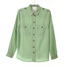 Green Tencel Garment Dye Ladies Long Shirts