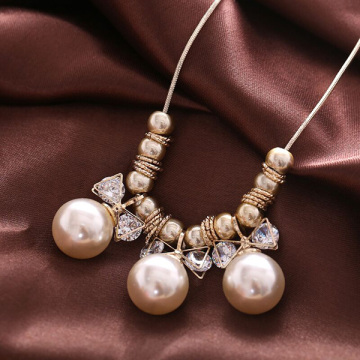 Champagne Pearl Rhinestone Sweater Chain Lovely Temperament Necklace