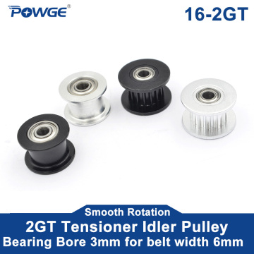 POWGE 1pcs 2GT 16 Teeth synchronous Idler Pulley Bore 3mm with Bearing for Width 6MM GT2 Timing belt Passive Wheel 16T 16teeth