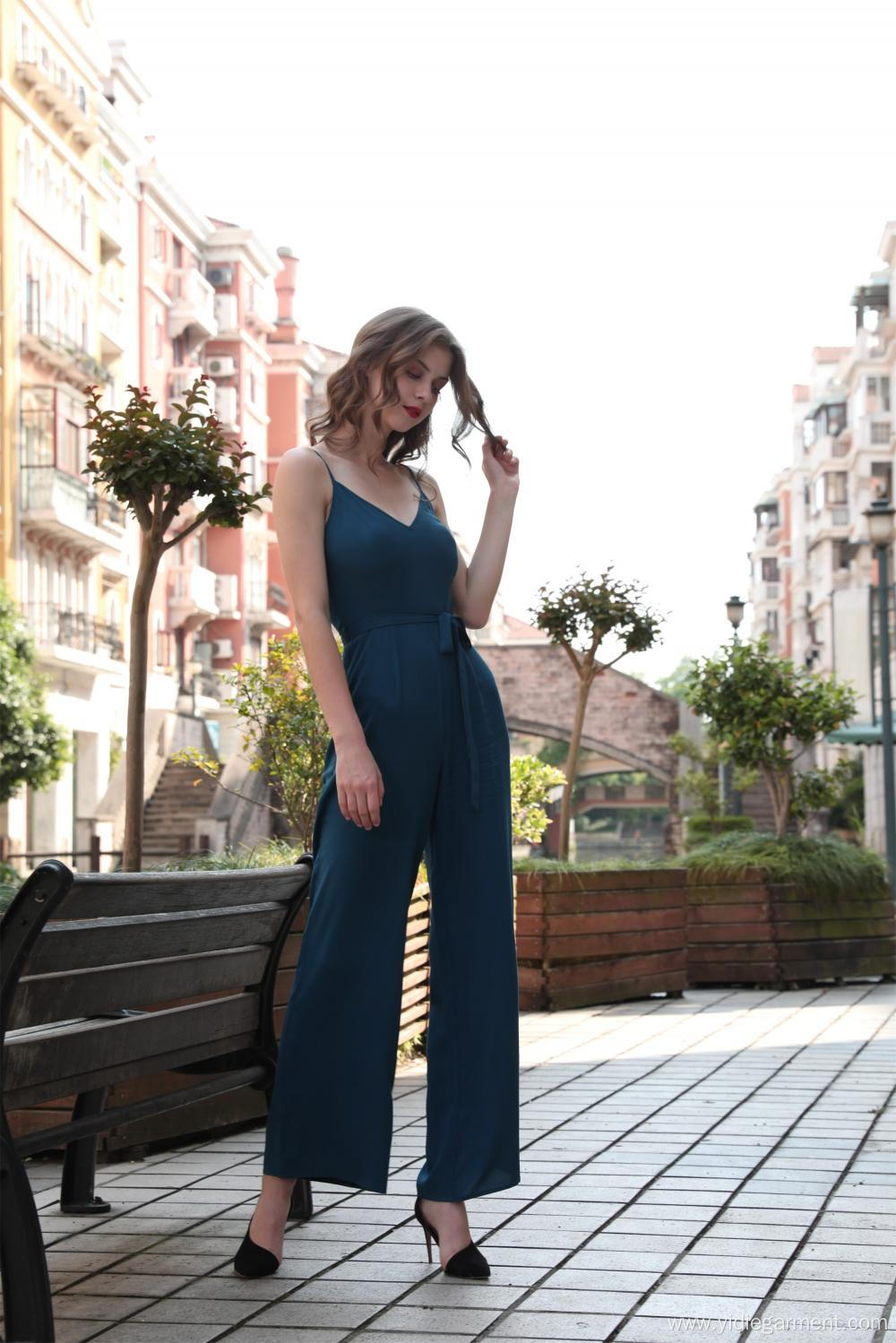 Teal Color Wide Leg Cami Jumpsuit