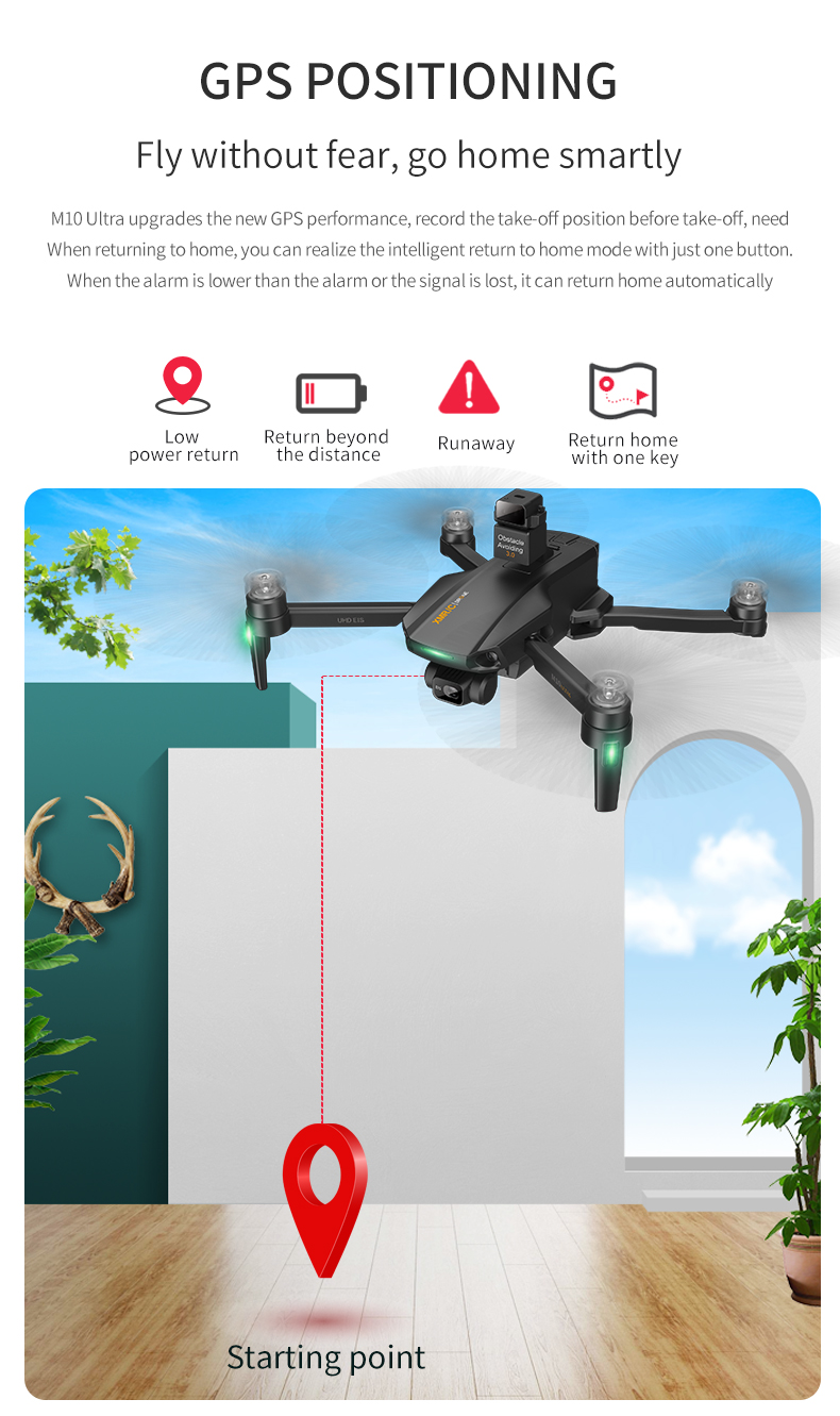 M10 PRO Drone 4K GPS 3-Axis EIS 5G Wifi Quadcopter 5KM Distance 800M Height Brushless Profesional Dron RC Helicopter Plane