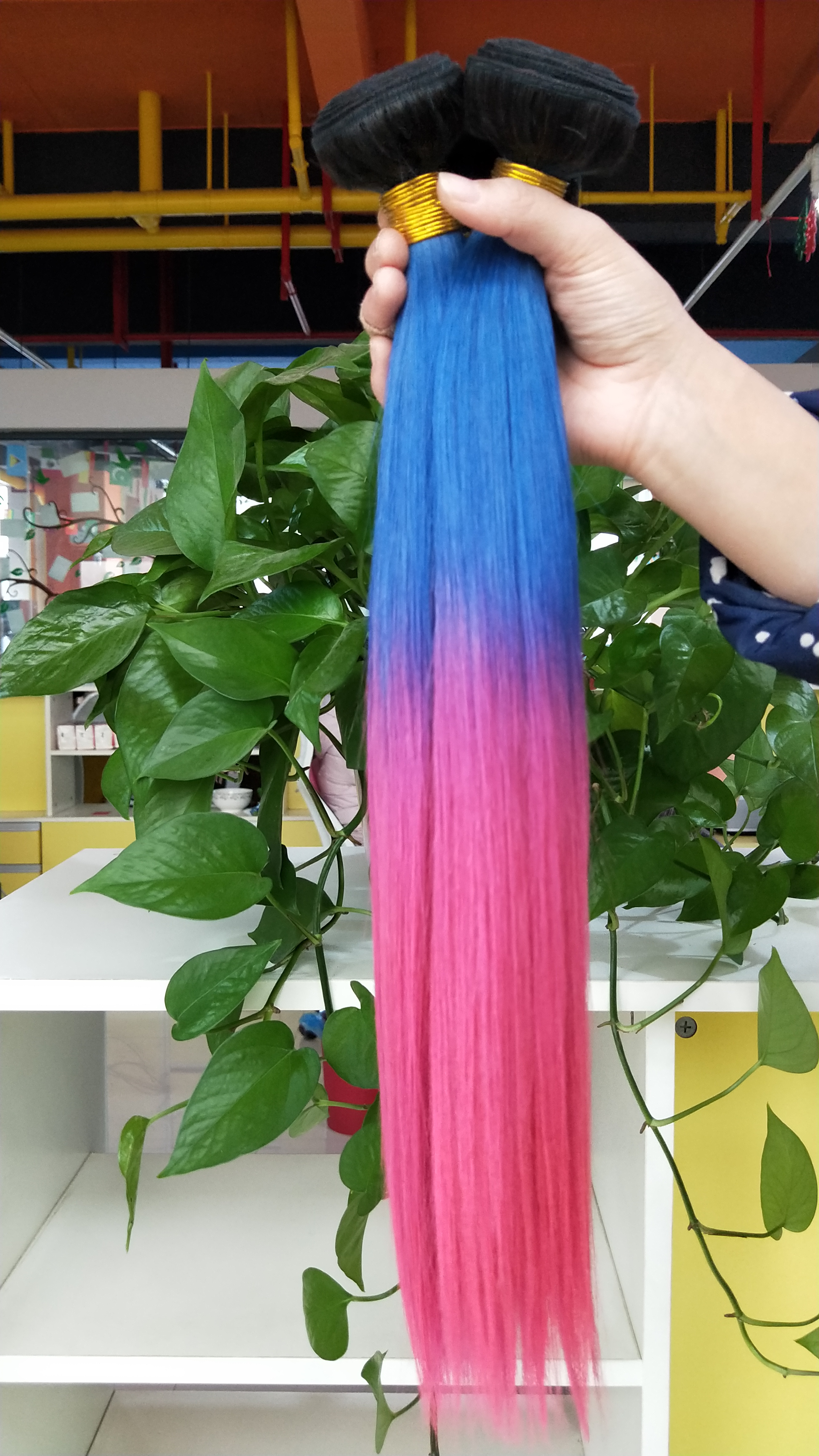 Custom Color 2 Tones 3 Tones Ombre Color 1B Pink Purple Blue Red Green Grey Yellow 100% Human Hair Weave Bundles