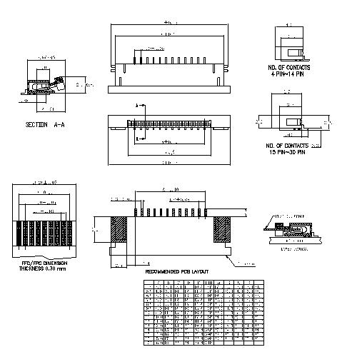 1.0mm FPC,ZIF Right angle SMT ,Bottom contact FPC1.0-XXRMBXX3